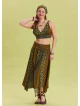 Green Patterned Asymmetrical Skirt with Gipe Detail and Tied Waist 4503